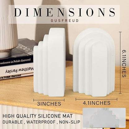 Book Ends for Heavy Books, Resin Decorative bookends, Heavy Duty Book end for Shelves, Book Stopper for Shelves, Modern Home Decor Aesthetic Book Ends, Layered Arch Design Set of 2(Cream White)