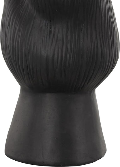 Deco 79 Ceramic Abstract Floral Inspired Vase with Wavy Folded Rim and Linear Grooves, 8" x 7" x 11", Black