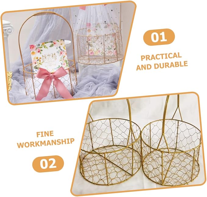 Flower Girl Basket with Handle Decorative Wire Round Basket for Weddings Storage and Home Decor for Flowers Fruits Versatile and Stylish Design