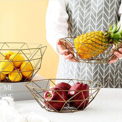 IBWell Geometric Metal Wire Fruit Bowl, Iron Arts Fruit Storage Baskets (Gold, Normal)