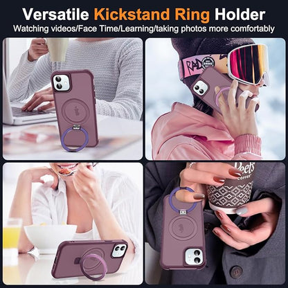 Compatible with iPhone 11 Case with Invisible Magnetic O-Ring Stand Military-Grade Translucent Case for iPhone 11 6.1" [Compatible with Mag-Safe][Great Grip Feeling], Wine Red