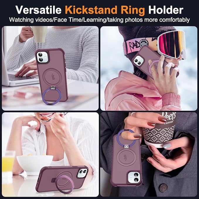 Compatible with iPhone 12 Case & iPhone 12 Pro Case with Invisible Magnetic O-Ring Stand Translucent Phone Cases 6.1" [Compatible with Mag-Safe][Great Grip Feeling], Wine Red