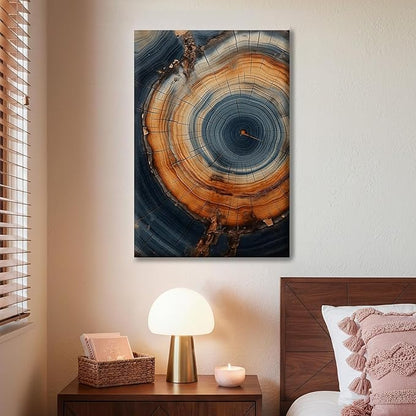 IBHJSART Framed Tree Ring Canvas Wall Art Vintage Colorful Wood Stump Painting Prints Modern Minimalist Pictures Neutral Nature Rustic Farmhouse Decor Living Room Bedroom Bathroom Office