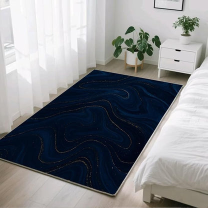 Luxury Marble Rug - 5x7 Area Rugs, Navy Blue Marble Rug, Modern Abstract Bedroom Rugs, Washable & Non Slip Carpet Home Decor