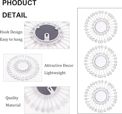 Silver Mirrors 3 PCE, 9 inchSunburst Mirror Hanging Wall Decor, Christmas Decorative Mirror Wall Art, Round Mirrors for Bedroom Living Room Bathroom Kitchen, Warming