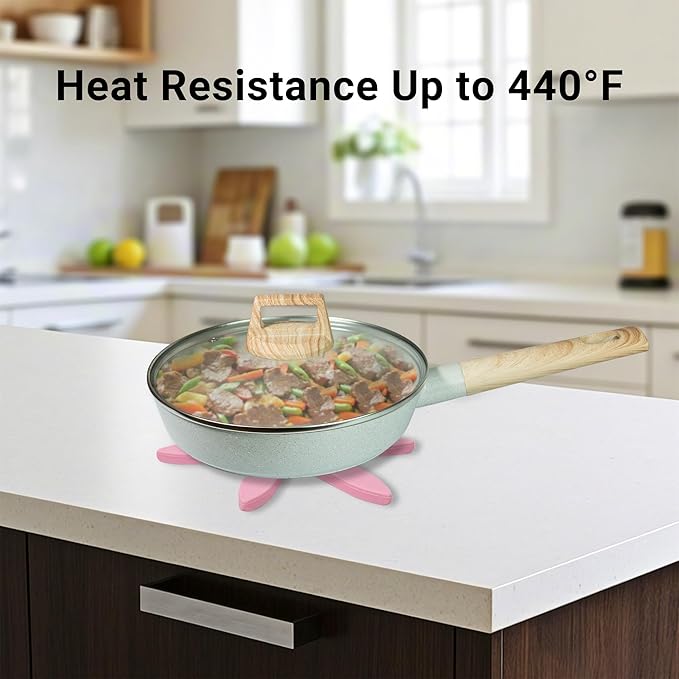 Silicone Trivets Mat Set for Hot Dishes - Tree Trivets with Stand - Hot Pads Pot Holders for Kitchen (Pink)