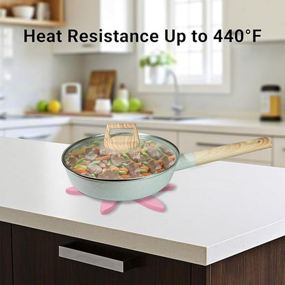 Silicone Trivets Mat Set for Hot Dishes - Tree Trivets with Stand - Hot Pads Pot Holders for Kitchen (Pink)