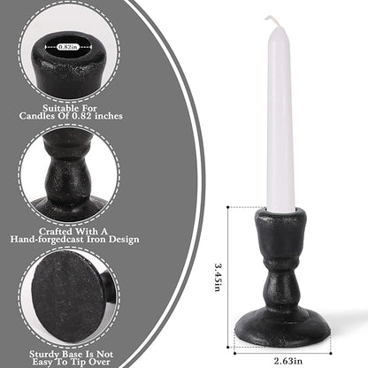 Cast Iron Candle Holders Antique Brass Iron Taper Candle Holders Set of 2, Decorative Metal Candlestick Stands for Weddings, Dining, Parties, and Home Decor (Black)