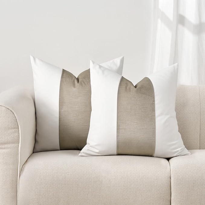 EVERGRACE x Kinsey Walsh Signature Velvet Panel Cotton Pillow Covers Set of 2, Decorative Pillow Covers 20"x20" for Couch, Square Cushion Cases for Sofa Bedroom Living Room, Sand Dune