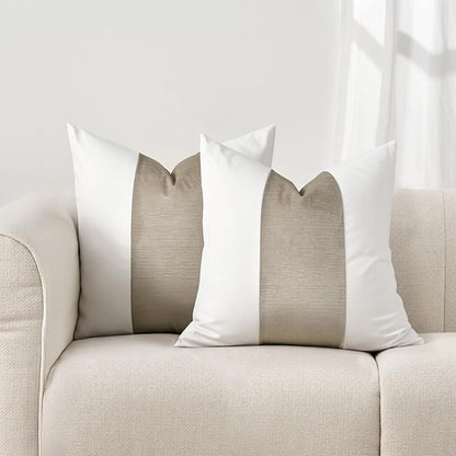 EVERGRACE x Kinsey Walsh Signature Velvet Panel Cotton Pillow Covers Set of 2, Decorative Pillow Covers 20"x20" for Couch, Square Cushion Cases for Sofa Bedroom Living Room, Sand Dune