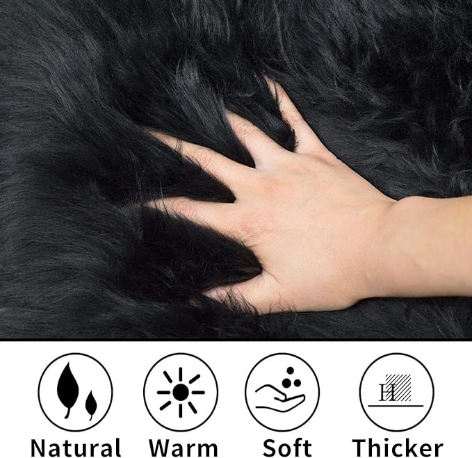 WL&ALLEN Large Sheepskin Rug Genuine Thick and Lush 3 Inch Pile，Luxury Australian Pelts |Large Sheepskin Wool Area Rugs(Single Pelt 2'6" x 3'7"，Black)…