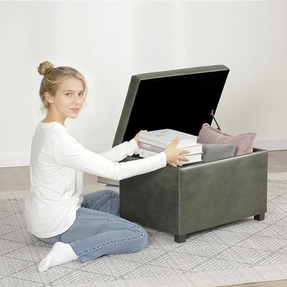 Joveco 24" Faux Suede Storage Ottoman Bench, Rectangle Foot Rest Stool for Living Room, Bedroom, Entryway, Moss Green