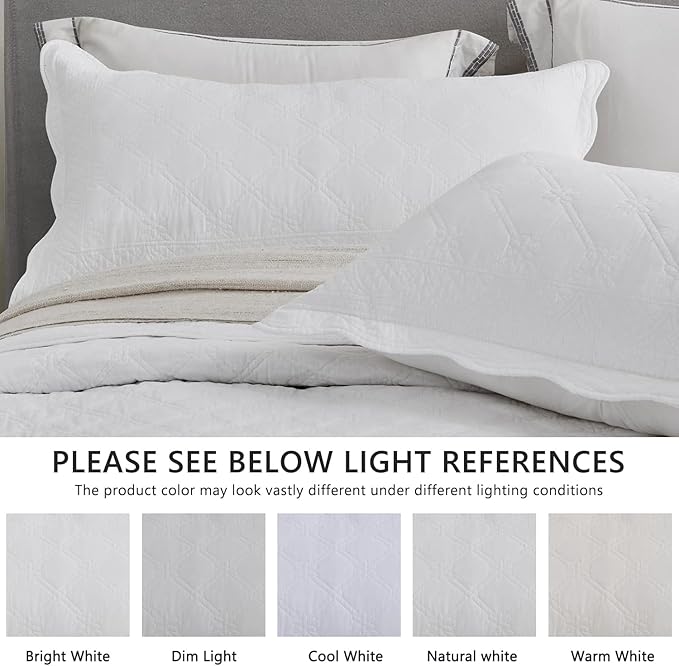 CHIXIN Oversized Cotton Bedspread Queen Size - Real Stitching - Luxury Quilted Bedding Cover for All Season, Reversible, Ultra Soft, Lightweight, 3 Piece, Pure White