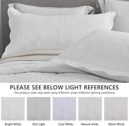 CHIXIN Oversized Cotton Bedspread Queen Size - Real Stitching - Luxury Quilted Bedding Cover for All Season, Reversible, Ultra Soft, Lightweight, 3 Piece, Pure White