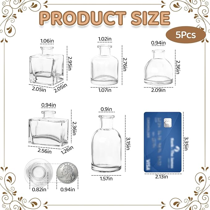 5 Pcs Glass Bud Vases Set, Mini Vintage Bulk Clear Vases for Centerpieces Decor, Cute Tiny Glass Flower Vases for Wedding Party Home Table Decoration