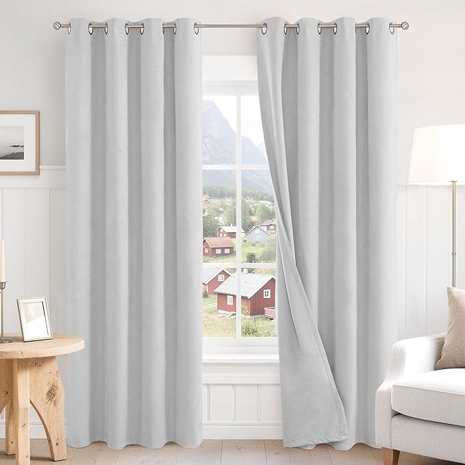 BGment Light Grey Blackout Curtains for Living Room 84 Inch Long - Linen Textured Thermal Insulated Total Sun Blocking Bronze Grommet Window Drapes for Farmhouse, 2 Panels, 52 x 84 Inch, Silver Grey