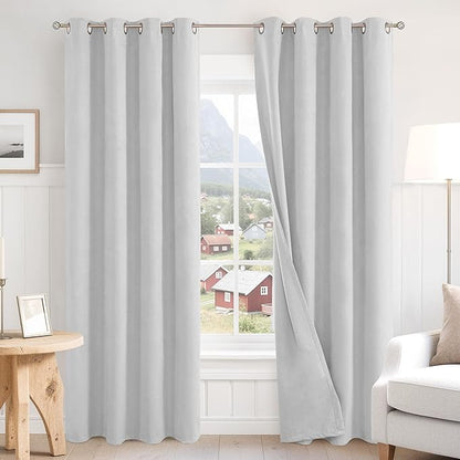 BGment Light Grey Blackout Curtains for Living Room 84 Inch Long - Linen Textured Thermal Insulated Total Sun Blocking Bronze Grommet Window Drapes for Farmhouse, 2 Panels, 52 x 84 Inch, Silver Grey