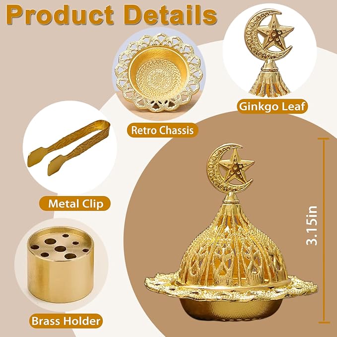 Majewel 3 in 1 Incense Holder, Vintage Incense Holders for Sticks with 9 Holes, Incense Burner Ash Catcher, Brass Incense Stick and Cone Burner for Meditation, Yoga, Home Decor (Star)
