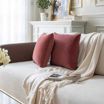 Set of 2 Velvet Throw Pillow Covers for Couch and Bed - 18"x18", Mauve Dusk