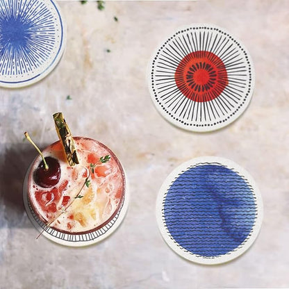 AD Set of 6 Coasters for Drinks Absorbing Round Ceramic Stone Coaster with Cork Base Tabletop Protection Mat for Mugs and Cups,Office,Kitchen (Colorful 2)