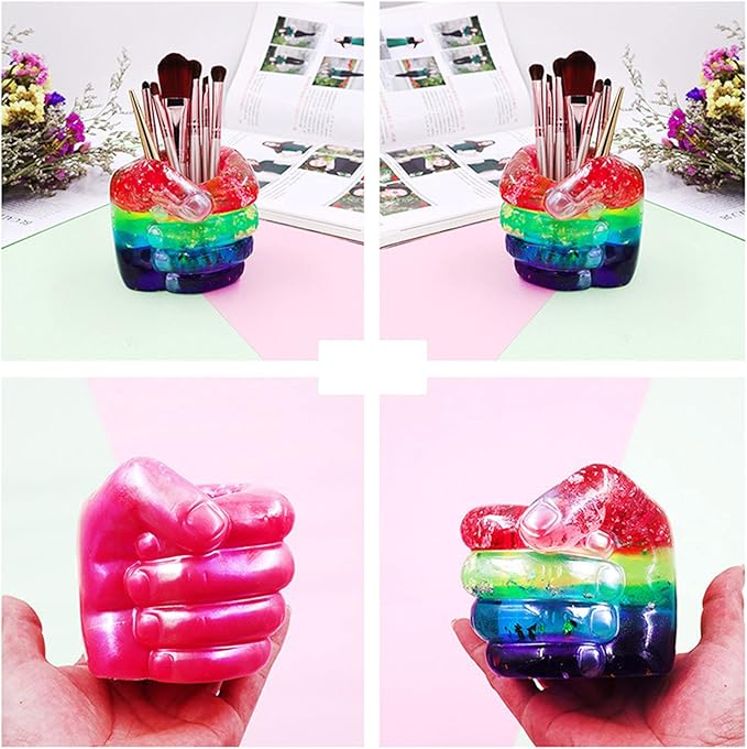 Fist Silicone Flower Pot Concrete Mold Succulent Planter Molds Vase Left Right Hand Pen Holder Storage Box Mould Epoxy Resin Clay Cement Moulds (Right Hand)