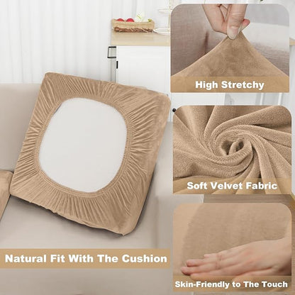 NAISI Couch Cushion Covers 1 Piece Velvet Stretch Sofa Seat Covers or Backrest Covers Soft Individual Couch Covers for Sectional Sofa(1 PC for Seat Cushion or Backrest,Camel)
