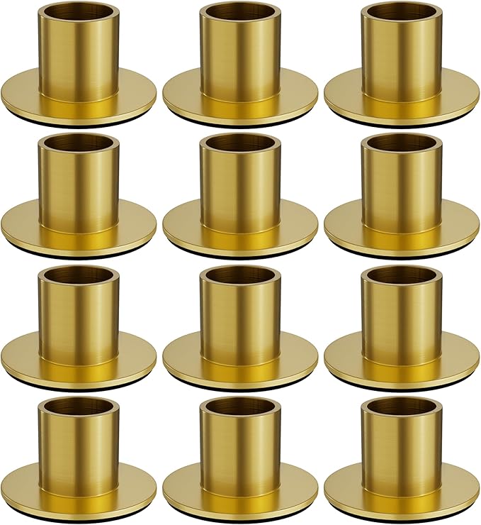 12 Pcs Brass Candle Holders Bulk - Elegant Taper Candle Holders, Classic Brass Candlestick Holders for Table Centerpiece, Festive Christmas Mantel Display or Sophisticated Home Decor