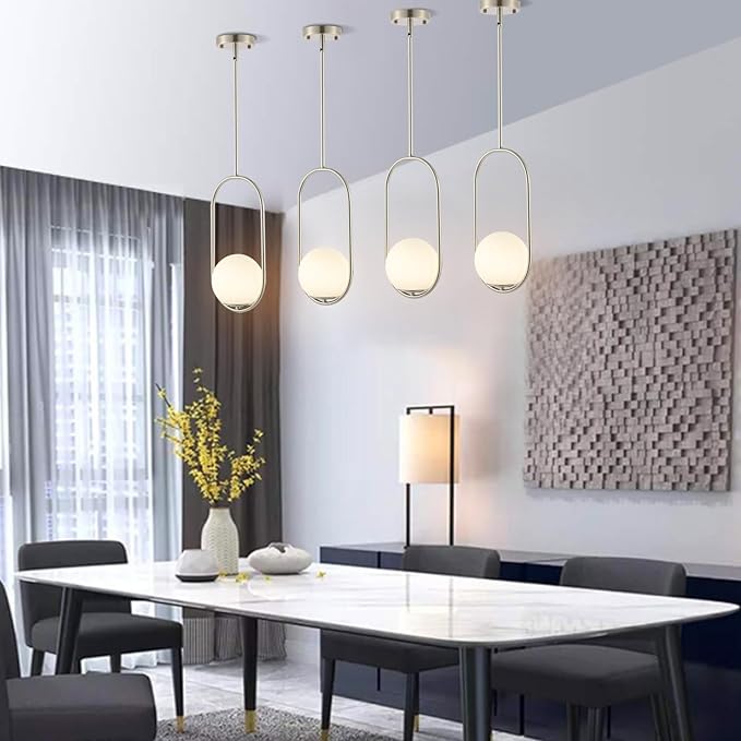 Modern Globe Pendant Light Brushed Nickel Chandelier 1-Light Mid Century Ceiling Hanging Lighting Fixture White Globe Glass Shades for Kitchen Island Dining Room Bedroom (2 Pack)