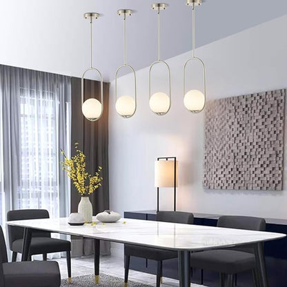 Modern Globe Pendant Light Brushed Nickel Chandelier 1-Light Mid Century Ceiling Hanging Lighting Fixture White Globe Glass Shades for Kitchen Island Dining Room Bedroom (2 Pack)