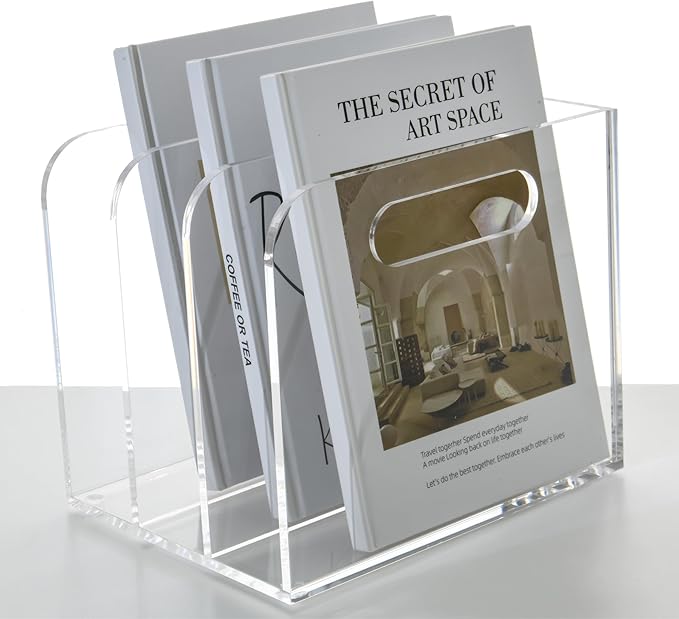 Acrylic Magazine File Holder, 3 Vertical Compartments Desk Document Sorter Organizer, Clear Folder Rack Binder for Office/Documents/Classroom, for Home, Tablet, Magazines, Books & Accessories