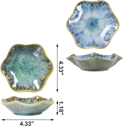 2Pcs Ceramic Jewelry Dish - Lotus Leaf Shape, for Ring Holder Necklace Small Key, Suitable for Mother Friend Sister, Gifts for Women, Cute Plate Trinket Tray, Home Decor (Crystal Green & Light Blue)
