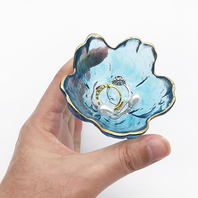 Small Ring Dishes for Women, Glass Jewelry Dish, Crystal Ring Holder Dish Trinket Bowl, Flower Jewelry Holder Dish, Nightstand Decor Jewlery Plate, Jewelry Bowl Dish for Rings, Keys, Gift