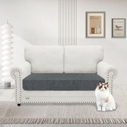 MAXIJIN Waterproof Couch Cushion Covers Stretch Sofa Seat Slipcovers Washable，Sectional Outdoor Cushion Covers with Elastic Bottom for Dogs Pets Kids (1 Pc Loveseat Cushion Cover, Light Gray)