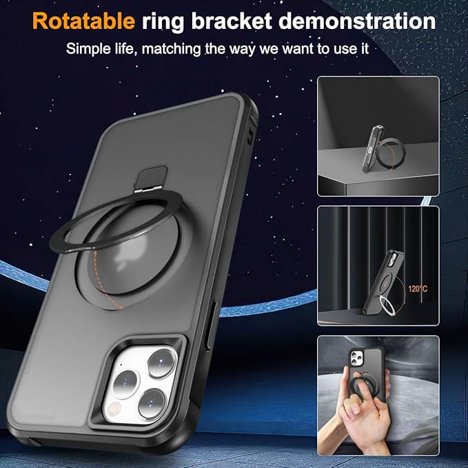 Compatible with iPhone 13 Pro Case with Invisible Magnetic O-Ring Stand Military-Grade Translucent Case for iPhone 13 Pro 6.1" [Compatible with Mag-Safe][Great Grip Feeling], Black