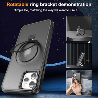 Compatible with iPhone 11 Pro Max Case with Invisible Magnetic O-Ring Stand Military-Grade Translucent Case for iPhone 11 ProMax 6.5" [Compatible with Mag-Safe][Great Grip Feeling], Black