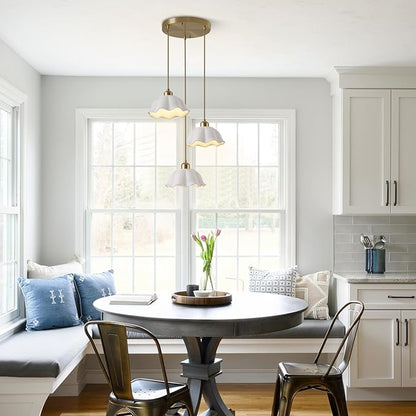 3-Light Pendant Light Modern Industrial Farmhouse Kitchen Island Light Brushed Brass Adjustable Hanging LampFixture White Ceramic Lights Fixture Nordic Glass Hanging Lamp MPL11-3R GD