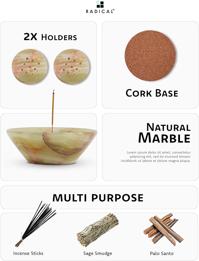 Radicaln Marble Incense Holder 5.5" Inches Green Handmade Incense Stick Holder for Palo Santo Holder, Ideal Marbles Ashtray & Incense Holder Marble for Bedroom