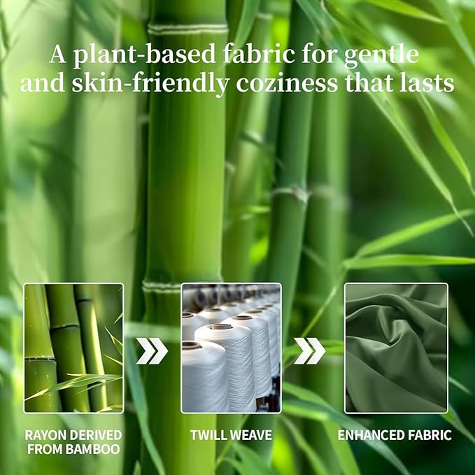 Shilucheng 100% Viscose Derived from Bamboo_ Sheets Full Size 4pcs - Ultra Cooling & Silky Soft Bed Sheets, 16" Deep Pocket, Perfect for Hot Sleepers, Hotel Bedding Sheets (Olive)
