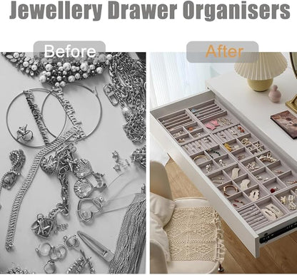 10 Pack Jewelry Organizer Tray Drawer Inserts Stackable Velvet Liner Dividers Customizable Jewellery Box Foam Ring Earring Holder Necklace Bracelet Storage Display Dish Flat in Dresser Vanity