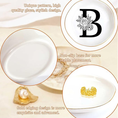JoycuFF Initial B Ceramic Jewelry Tray, Bridesmaid Bride Gifts, Mothers Day Christmas Anniversary Engagement Birthday Gifts for Women Couples, Trinket Dish for Rings Earrings Necklaces Bracelets Keys