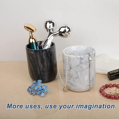Toothbrush Holder,Handmade Marble Toothbrush Cup,Stone Toothbrush Organizer for Pen Holder,Makeup Brush Cup,Razor Holder,SPA Collection Tumbler First Choice for Home and Hotel(White)