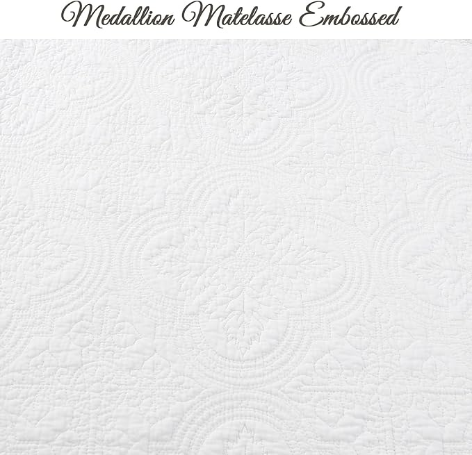 Cozy Line Home Fashions 100% Cotton Victorian Medallion Solid White Matelasse Embossed Bedding Quilt Set, Reversible Lightweight Bedspread, Coverlet for All Season (Oversized Queen - 3 Piece)