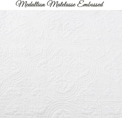 Cozy Line Home Fashions 100% Cotton Victorian Medallion Solid White Matelasse Embossed Bedding Quilt Set, Reversible Lightweight Bedspread, Coverlet for All Season (Oversized King - 3 Piece)