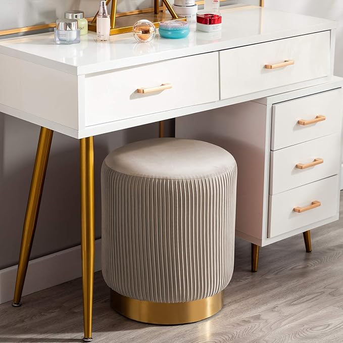 DUHOME Modern Round Velvet Ottoman Footrest Vanity Stool Khaki