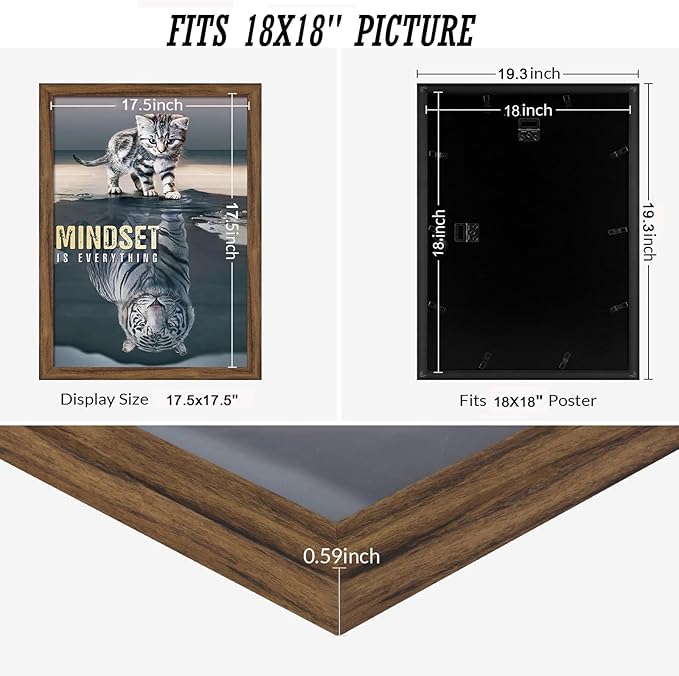 18x18 Picture Frame Brown, Rustic 18x18in Poster Frame, Distressed 18 by 18 Frame, Large Gallery Family Concert Portrait Photo Frame, Anniversary/Birthday/Wedding/Thank you/Christmas Gift