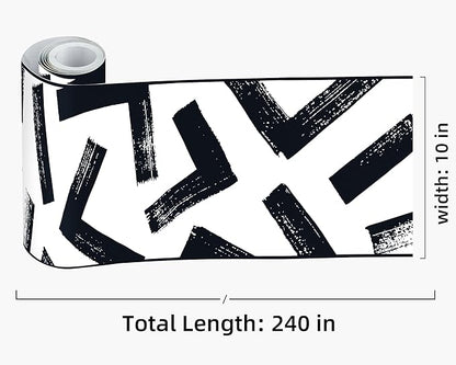 FLFK Black and White Design Wallpaper Border - Peel and Stick Wall Paper, Self Adhesive Removable PVC Borders Sticker, Modern Waterproof Trim for Home Decor, 10" x 240"