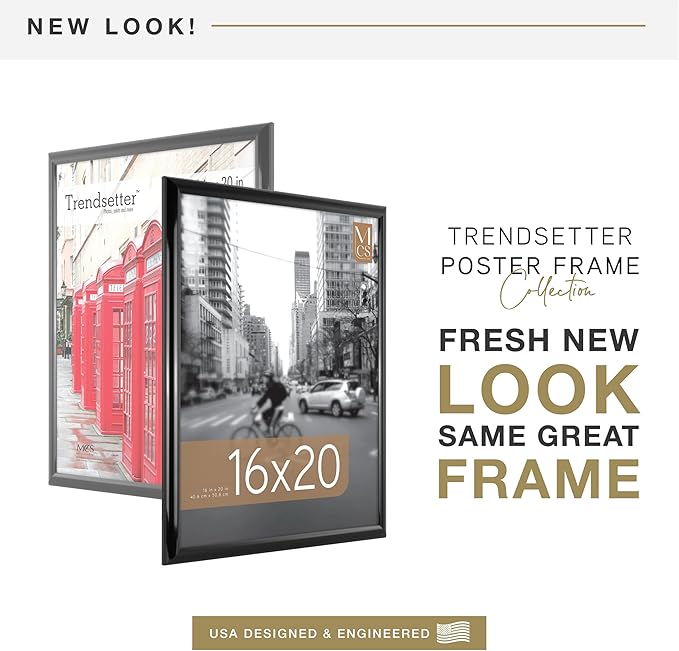MCS Trendsetter 16x20 Poster Frame Black High-Gloss, Vertical & Horizontal Wall Hanging Large Picture Frame for Photos, Posters & Art Prints (2-Pack)