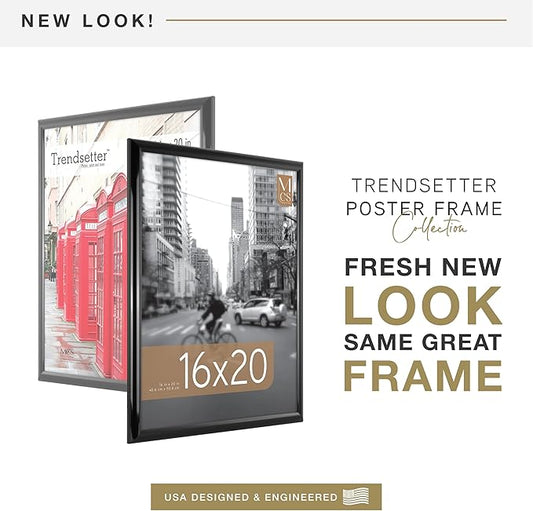 MCS Trendsetter 16x20 Poster Frame Black High-Gloss, Vertical & Horizontal Wall Hanging Large Picture Frame for Photos, Posters & Art Prints (2-Pack)