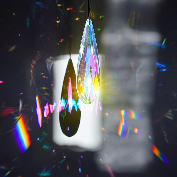 H&D HYALINE & DORA 120mm Hanging Window Crystal Teardrop Prism, Suncatcher Crystal Light Catcher, Glass Hanging Ornaments, Rainbow Maker Pendant Decoration