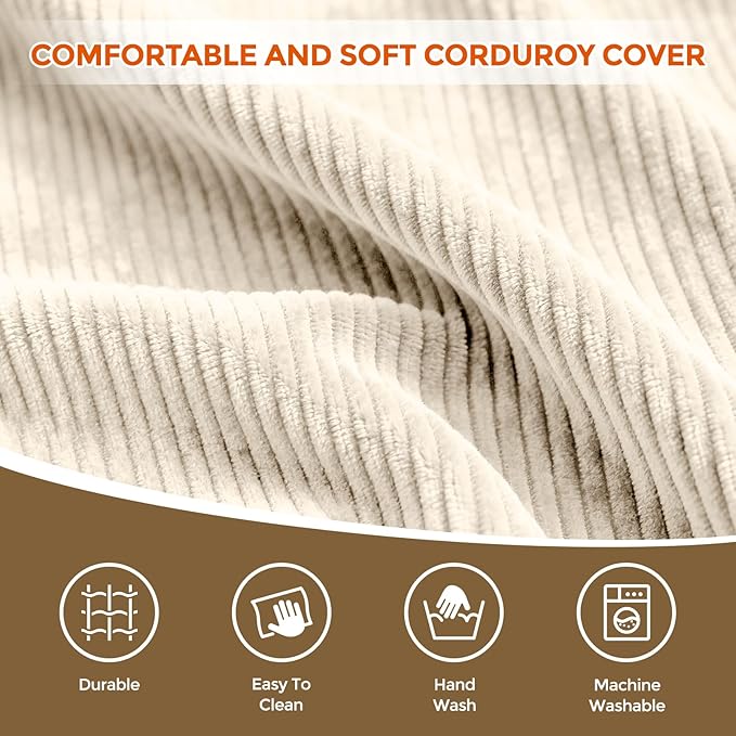 Pouf Ottoman Foot Rest, Comfortable & Soft, Round Footstool Ottoman for Living Room, Bedroom, Office, Room Decoration, Corduroy Foot Stool Pouf with Odorless & Anti-Clump Filling, Small Beige